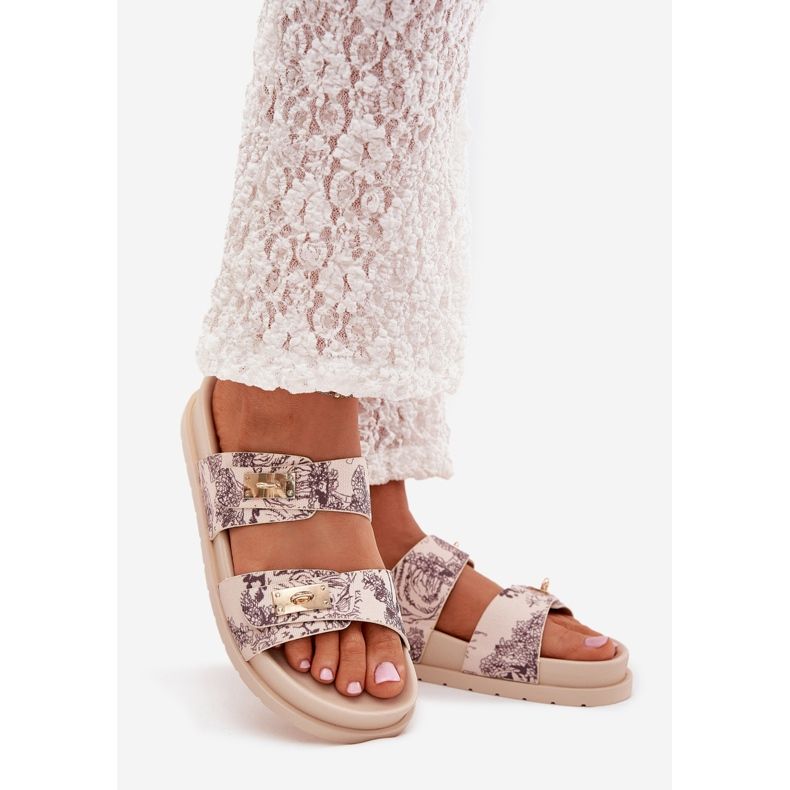 Boto Mönstrade kvinnors flip flops på plattformen beige sorina 1