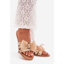 Boto Flat -hanterade kvinnors flip flops med en tyllbåge Golden Tanira gyllene 1