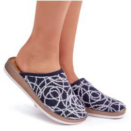 Kvinnors glänsande InBlu CT000028 Navy Blue Slippers blå 4