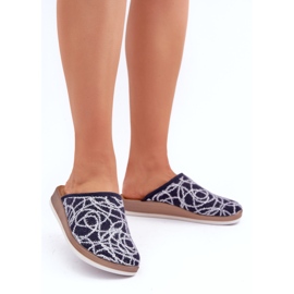 Kvinnors glänsande InBlu CT000028 Navy Blue Slippers blå 1