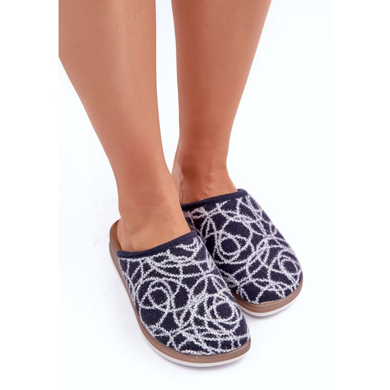 Kvinnors glänsande InBlu CT000028 Navy Blue Slippers blå 2