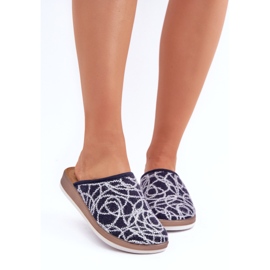 Kvinnors glänsande InBlu CT000028 Navy Blue Slippers blå 3