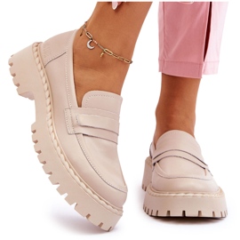 Kvinnors Big Star LL274457 lädermockasiner beige 5