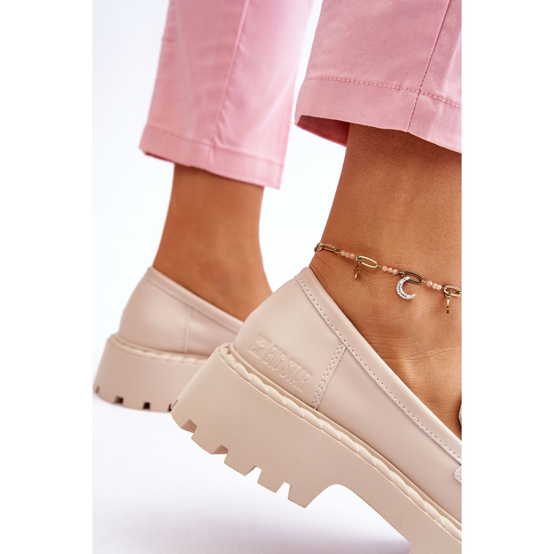 Kvinnors Big Star LL274457 lädermockasiner beige 3