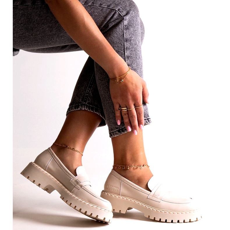 Kvinnors Big Star LL274457 lädermockasiner beige 7