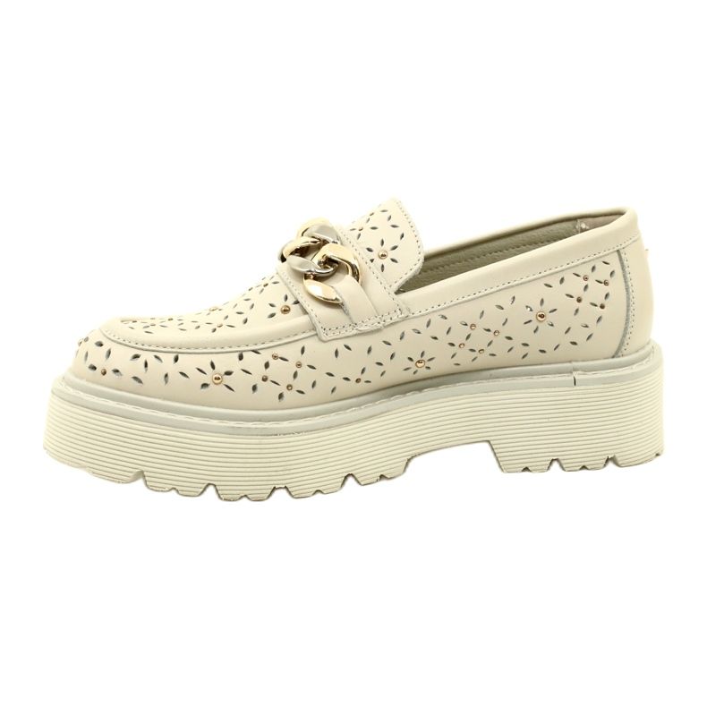 Läder OpenWork Women's Loafers på plattformen med dekoration CLW319405 Beige 2