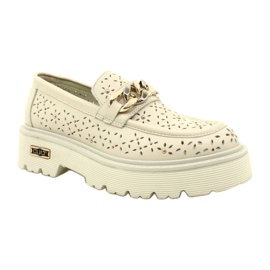 Läder OpenWork Women's Loafers på plattformen med dekoration CLW319405 Beige 1