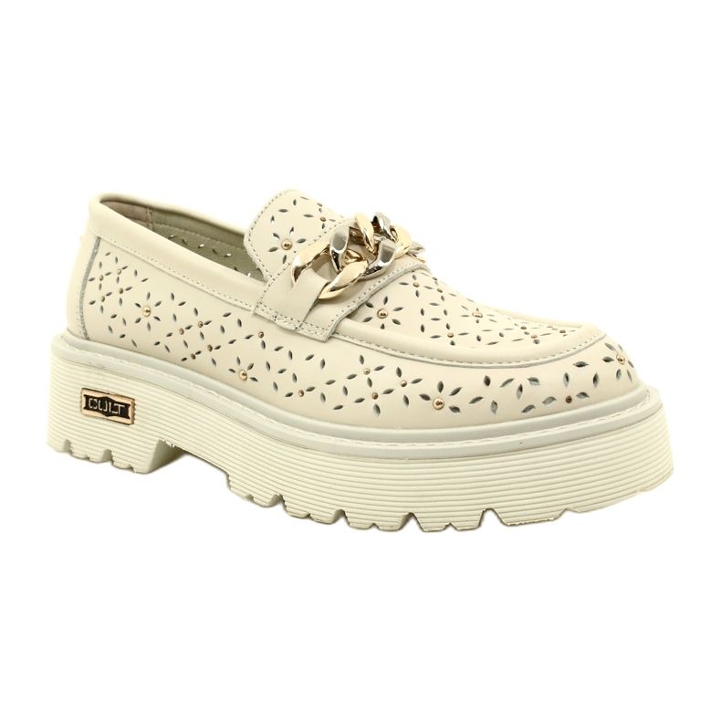 Läder OpenWork Women's Loafers på plattformen med dekoration CLW319405 Beige 1