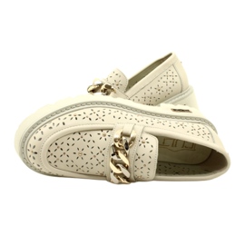 Läder OpenWork Women's Loafers på plattformen med dekoration CLW319405 Beige 5