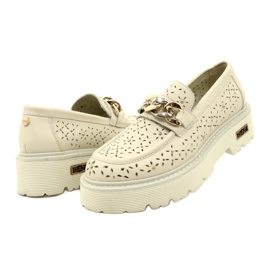 Läder OpenWork Women's Loafers på plattformen med dekoration CLW319405 Beige 4