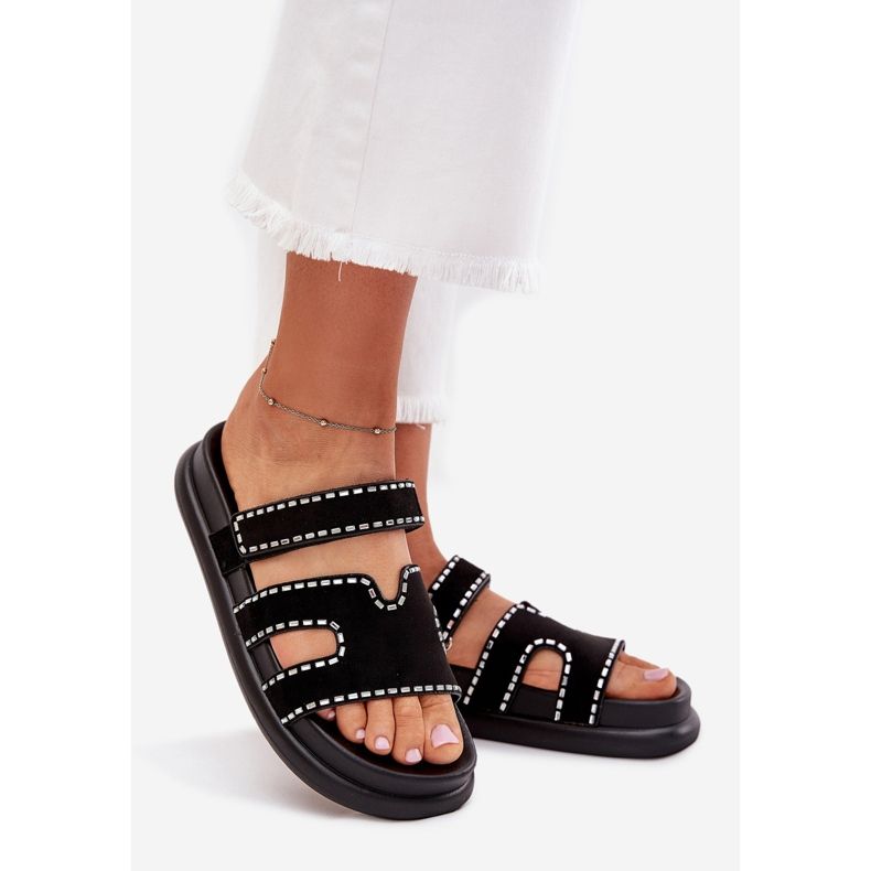 Boto Kvinnors flip flops med dekoration på plattformen svart dlyna 1