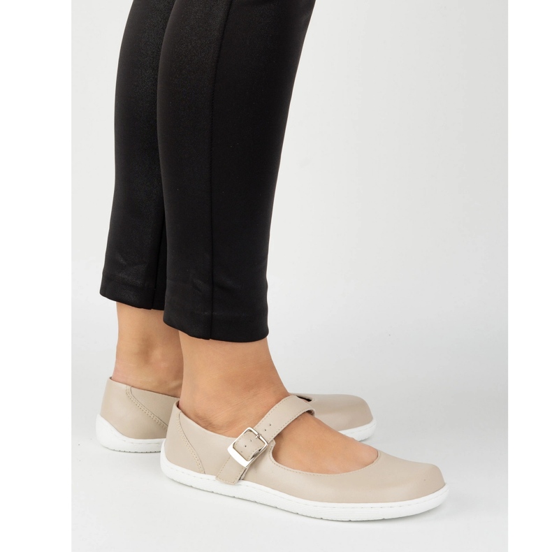 Barfota kvinnors ballerinas olivier 1770pol läderskor med beige spänne 2