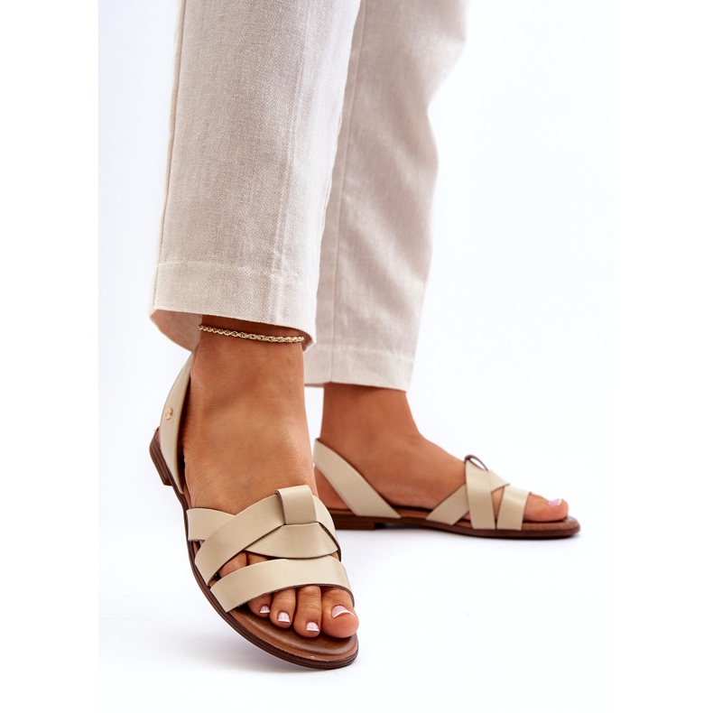 Zazoo 40185 Bekväma Slip-On-sandaler i läder, Beige 1