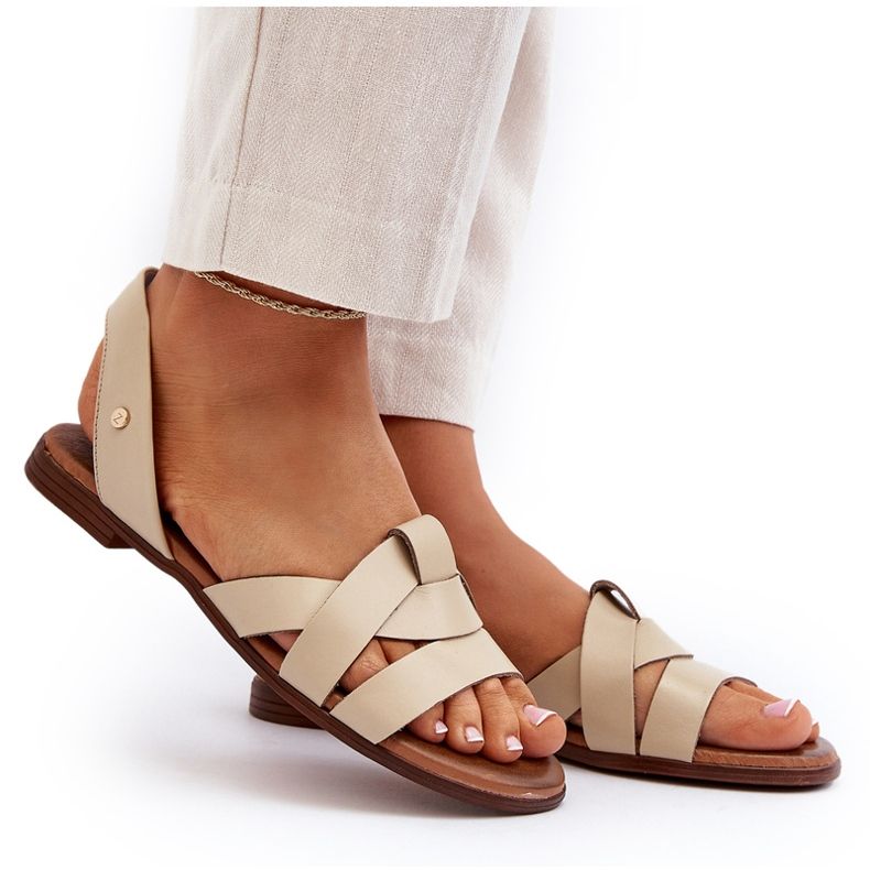 Zazoo 40185 Bekväma Slip-On-sandaler i läder, Beige 5