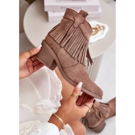 Kvinnors eko-elendian bruna stövlar med fransar s.barski HY42-127 beige 1