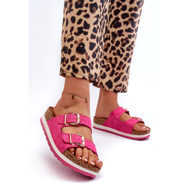 Evento Kvinnors flip flops på plattformen med eko-köttspännen fuchsia rosa 1