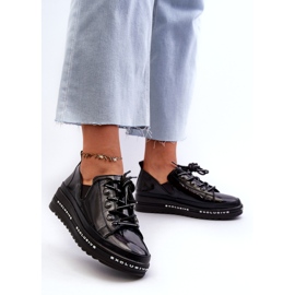 S.Barski LACE -UP Kvinnor på plattformen för naturligt läder S. Barski LR620 Black svart 3