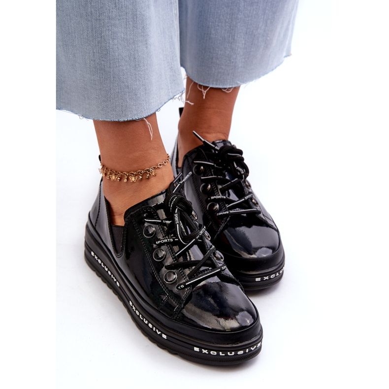 S.Barski LACE -UP Kvinnor på plattformen för naturligt läder S. Barski LR620 Black svart 4