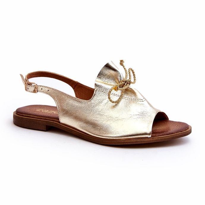 Zazoo 2898 Läder Platta Sandaler Guld G1/2 gyllene 2