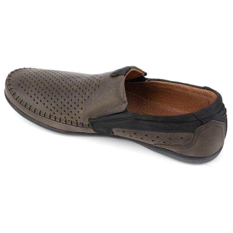 Olivier Genombrutna lädermockasiner för män 0525 oliv grön 4