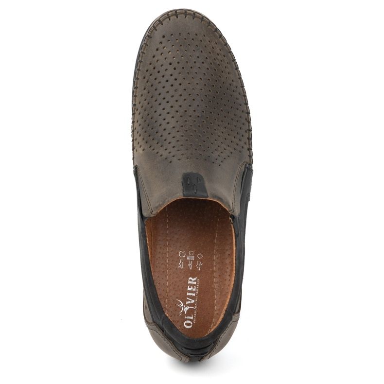 Olivier Genombrutna lädermockasiner för män 0525 oliv grön 6