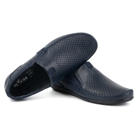 Olivier Genombrutna lädermockasiner för män 0525, marinblå 5