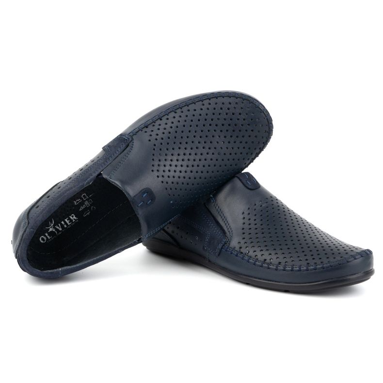 Olivier Genombrutna lädermockasiner för män 0525, marinblå 5