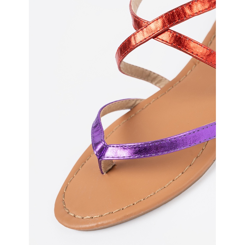 Shelvt Platta sandaler med lila röda ränder purpur 1