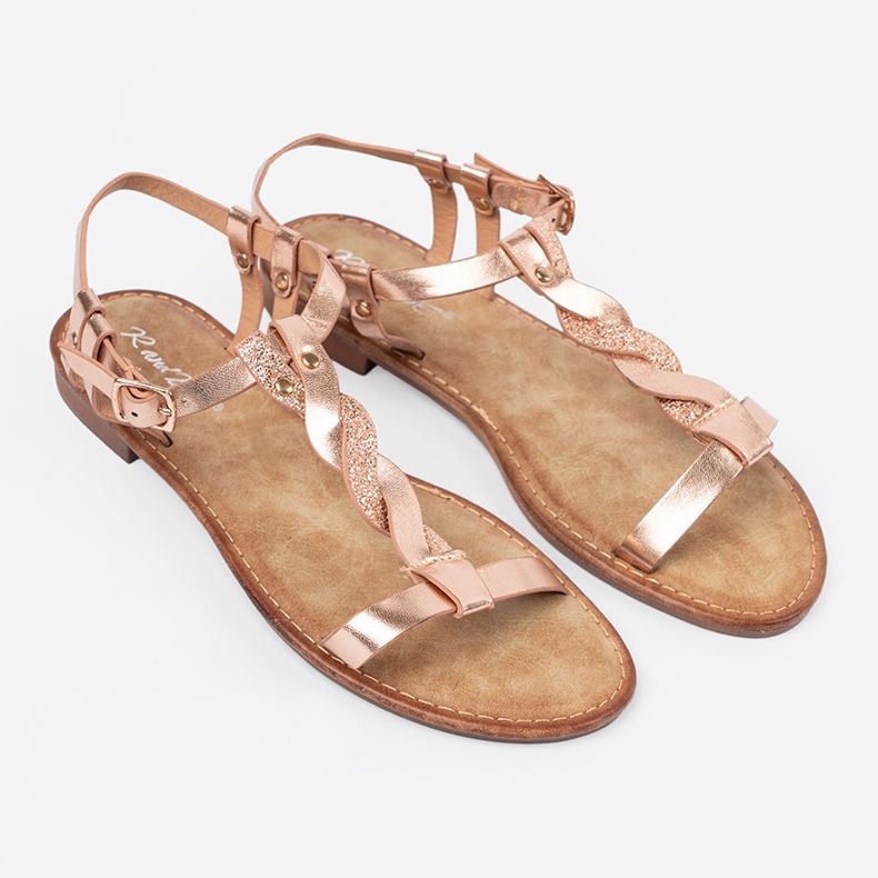 Shelvt Sandaler med ett glänsande rosa-guldbälte 2