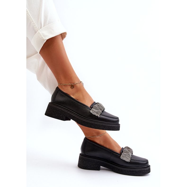 Zazoo 3419 Kvinnor läderloafers med en dekorativ remsa svart rem 3