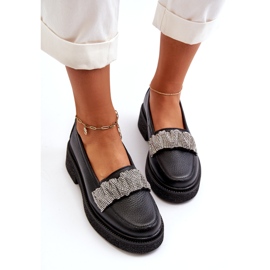 Zazoo 3419 Kvinnor läderloafers med en dekorativ remsa svart rem 2