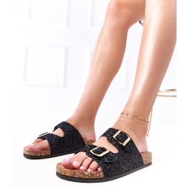 Svart glitter flip flops på flottans korksula 1