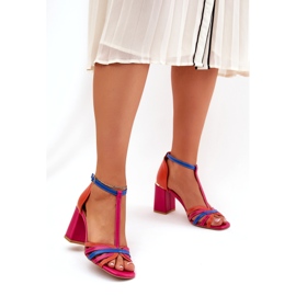 Kvinnors lädersandaler på Laura Messi 2879 Multicolor Post rosa 2