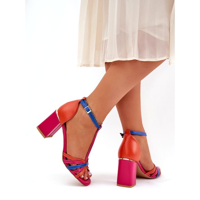 Kvinnors lädersandaler på Laura Messi 2879 Multicolor Post rosa 4