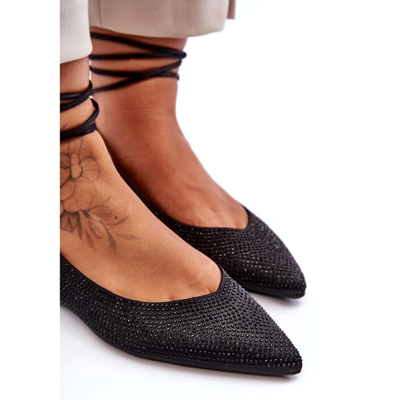 Ballerinor för kvinnor med snörning prydda med dubbar Black Jange svart 3