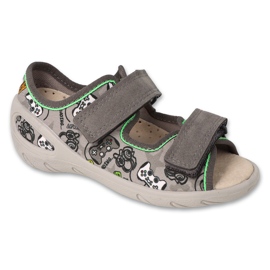 Befado barntofflor med kardborre, läderinlägg 063X021, grå 1