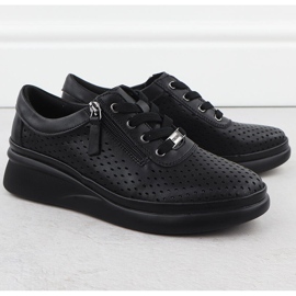 Kvinnors läderskor perforerade på kilar Black Vinceza 79565 svart 2