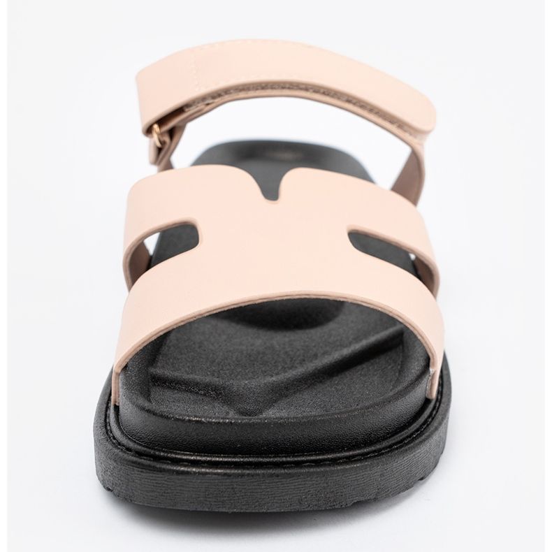 Shelvt Beige flip flops med ett kardborrbälte 1