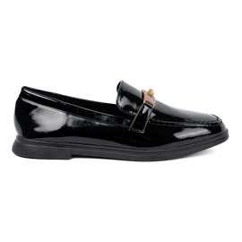 Shelvt Eleganta lackerade loafers med en gyllene dekoration svart 2