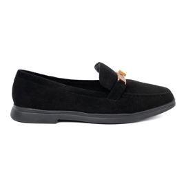 Shelvt Svart mocka loafers med en elegant gyllene dekoration 1