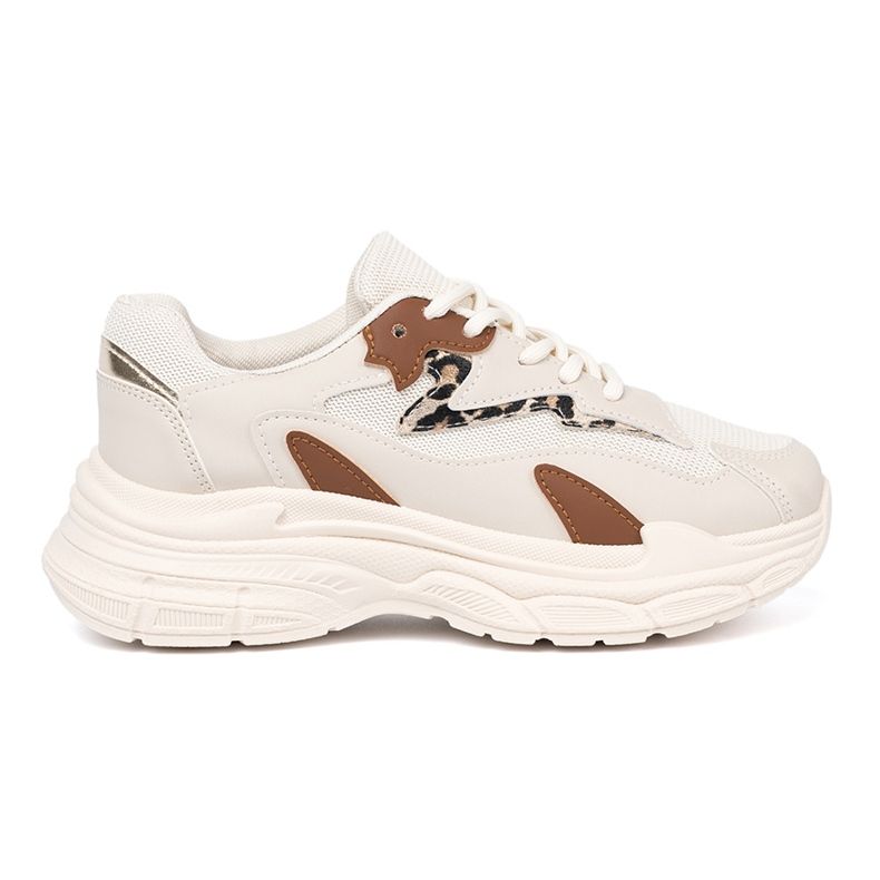 Shelvt Beige sneakers för kvinnor med tjock sula 2