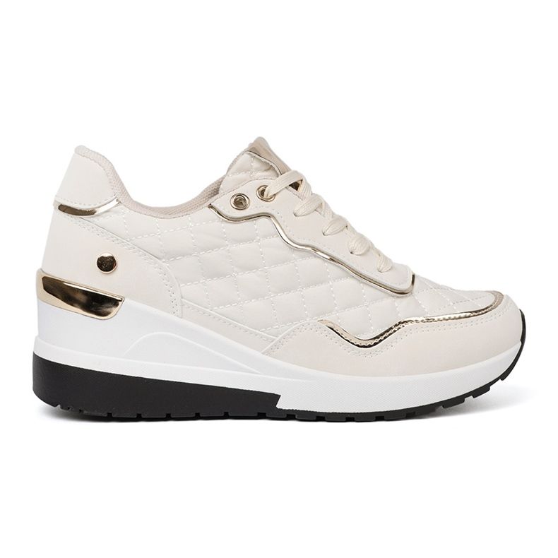 Shelvt Beige sneakers med skimrande gyllene accenter 2