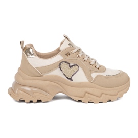 Shelvt Beige sneakers med ett dekorativt gyllene hjärta 2