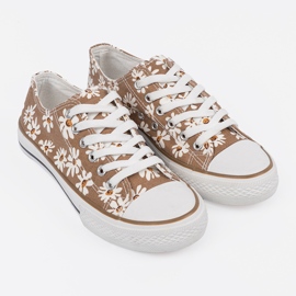 Shelvt Beige kvinnors sneakers med blommor 1