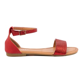 Shelvt Röda platta sandaler med en täckt häl 2