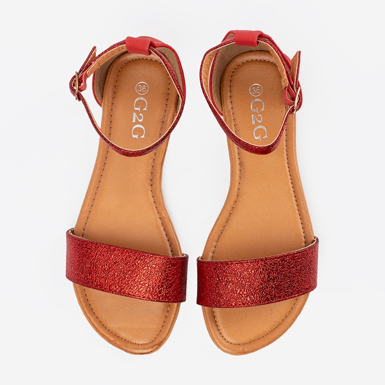 Shelvt Röda platta sandaler med en täckt häl 1