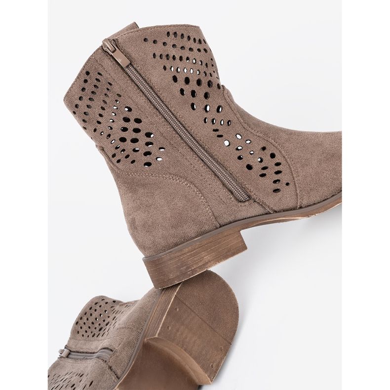 Seastar Dark Beige Openwork Boots i cowboy -stil 1