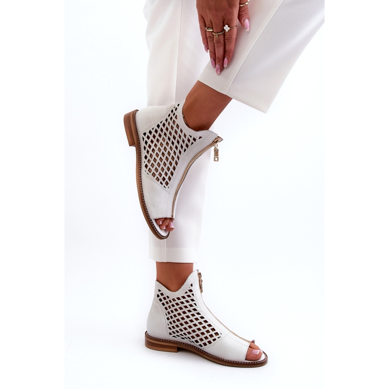 Zazoo 977/L Genombrutna sandaler i läder med dragkedja, Vit 3