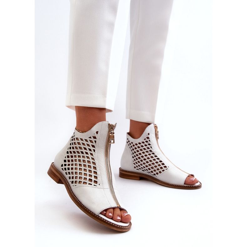 Zazoo 977/L Genombrutna sandaler i läder med dragkedja, Vit 1