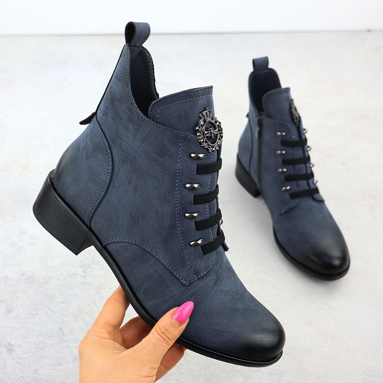 Flat-klackade kvinnors stövlar isolerade Blue Jezzi ASA198-21 blå 1